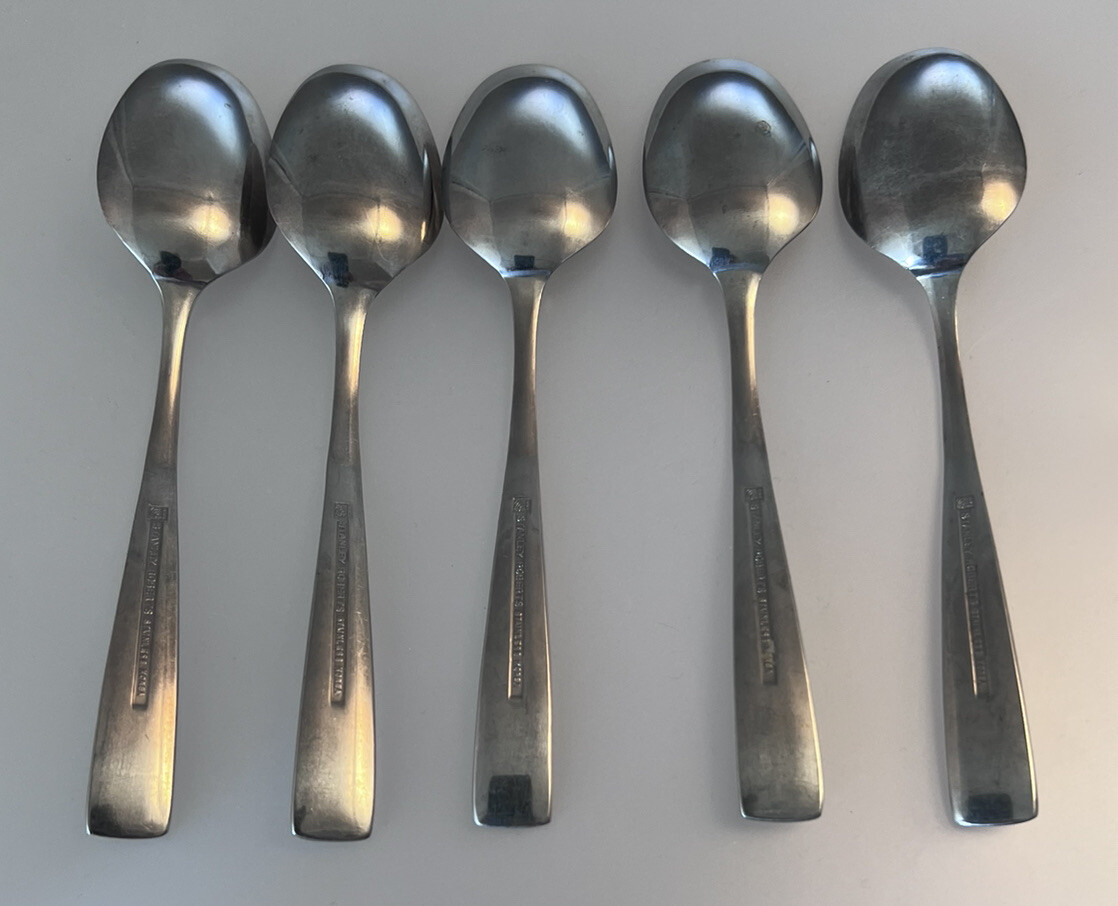 5 pc ROGERS CO STANLEY ROBERTS STAINLESS ALLISON PATTERN TEASPOONS 6.25”