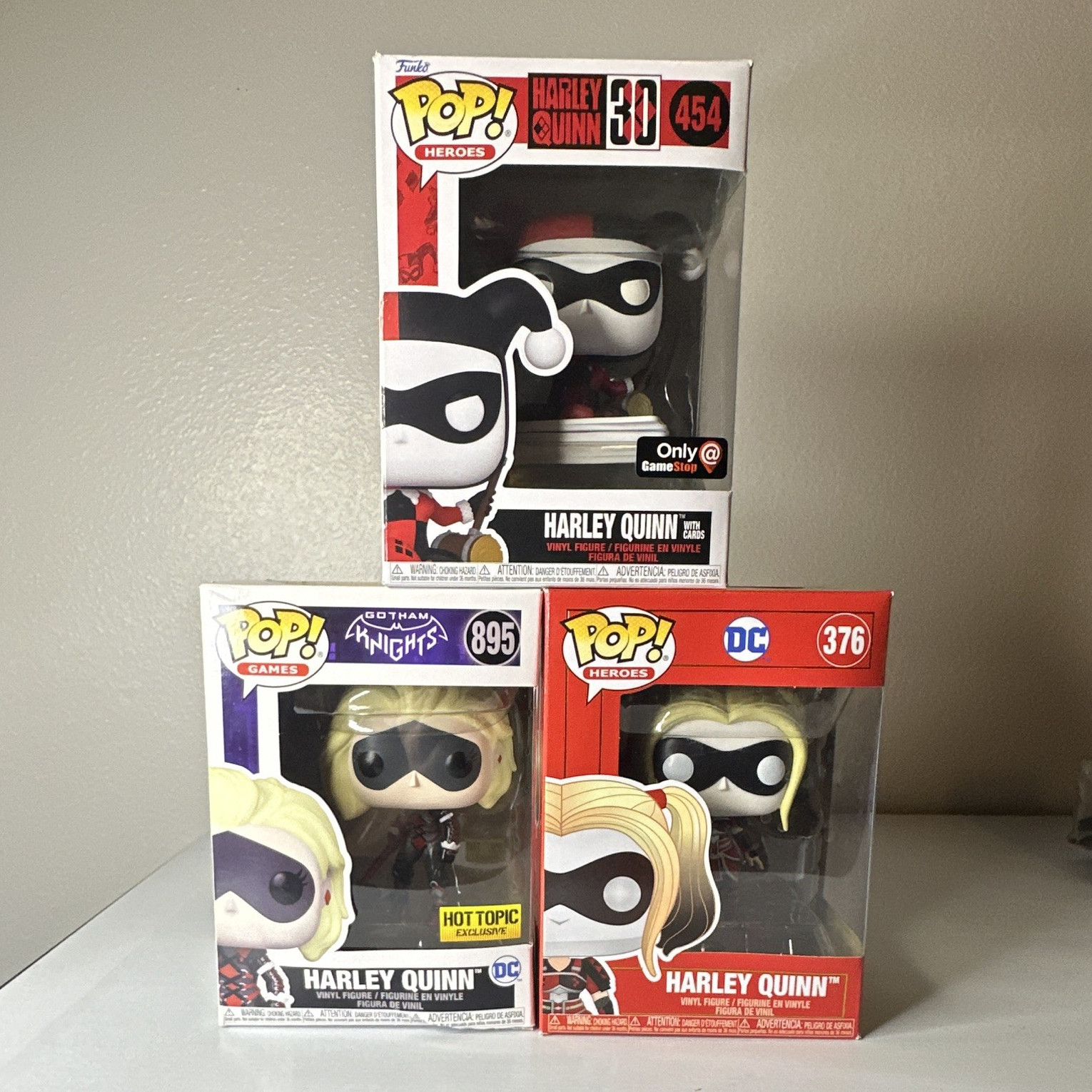 Funko Pop! DC Harley Quinn Vinyl 3-Pack: #454 #376 #895 GameStop/Hot Topic