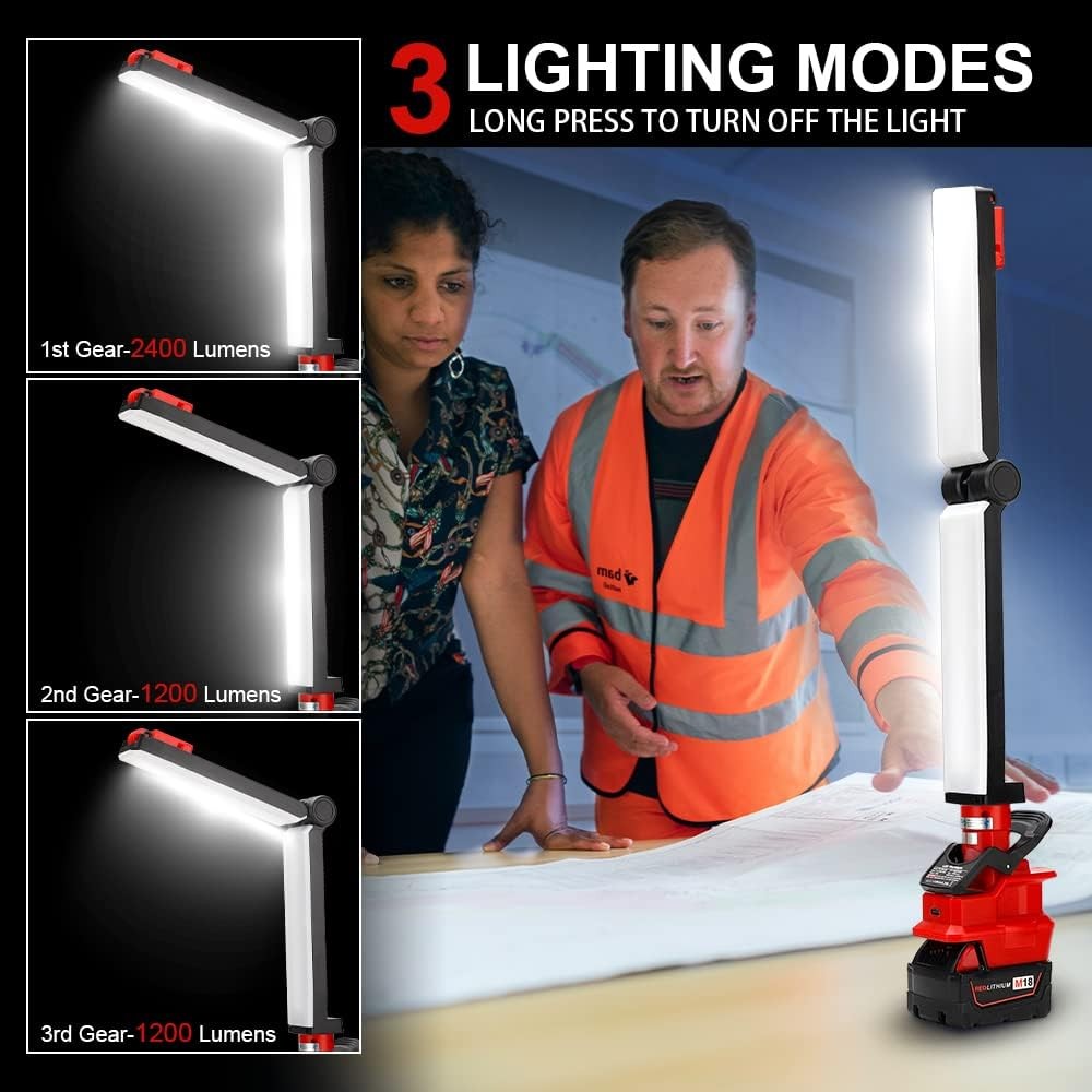 Clip-on Cordless Handheld LED Work Light Flashlight for Milwaukee 18V Battery