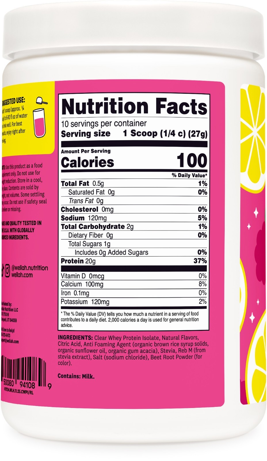 Wellah Clear Whey Protein Isolate Powder (Raspberry Lemonade) 10 Servings