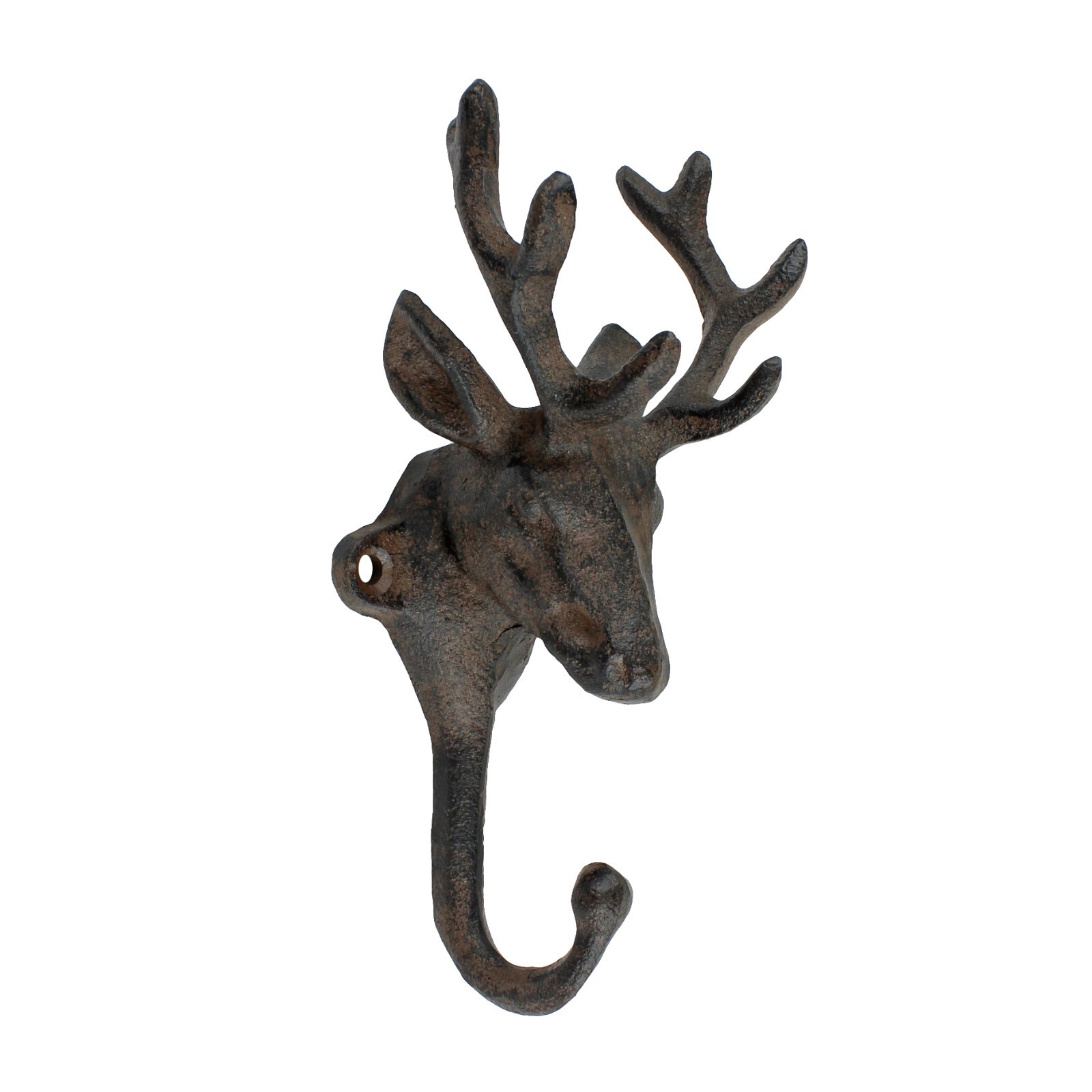 Rustic Cast Iron Deer Buck Wall Hook Key Towel Coat Hanger Antique Style Brown
