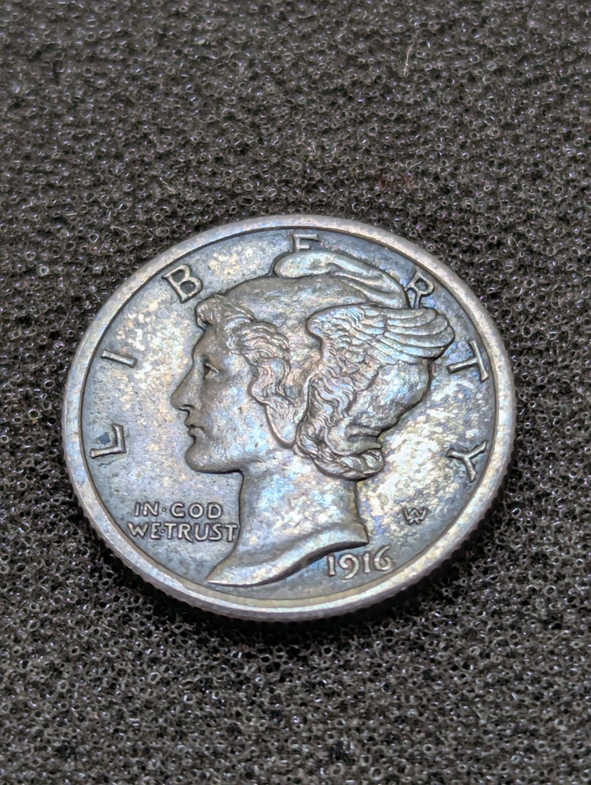 Vintage 1916 Mercury Dime Nice Toning, Unfaded Face Great Condition