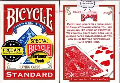 NEW Bicycle STRIPPER DECK RED Playing Cards Magic Trick Sealed Tapered Magician