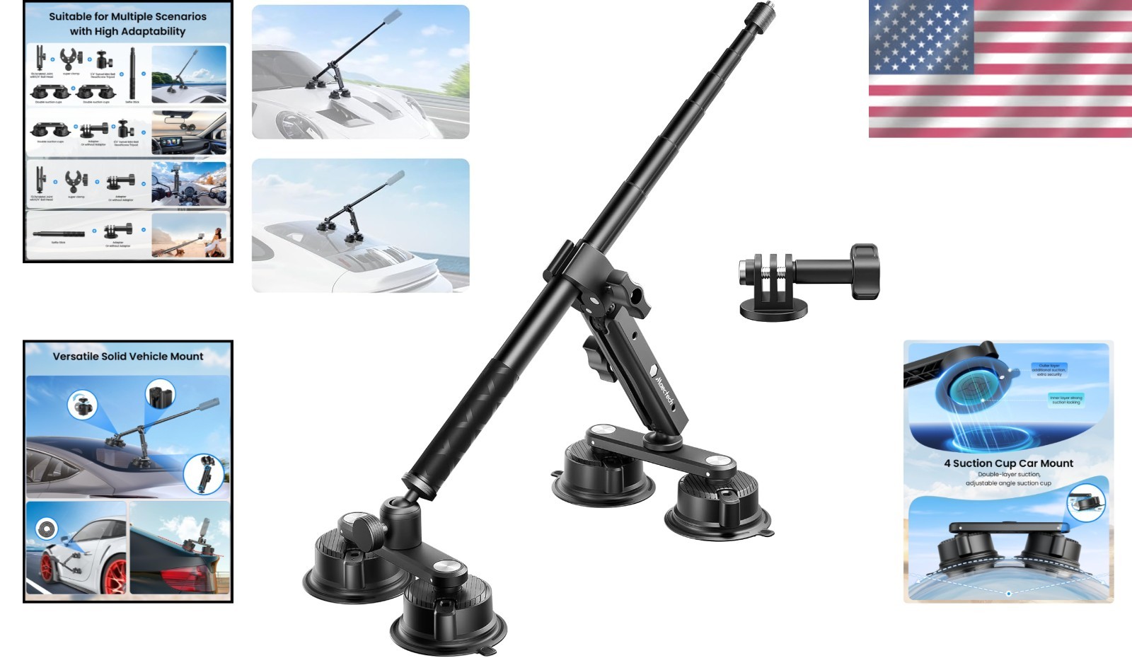 Multi-Scenario Car Camera Mount with Telescopic Selfie Stick