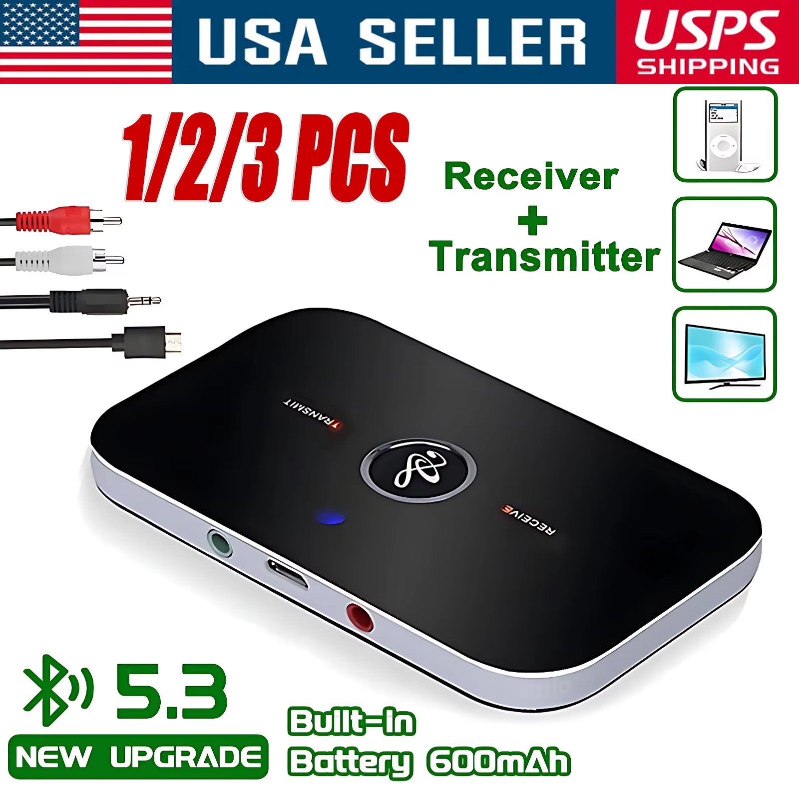 Bluetooth Transmitter & Receiver Wireless Adapter For Home stereos/speakers