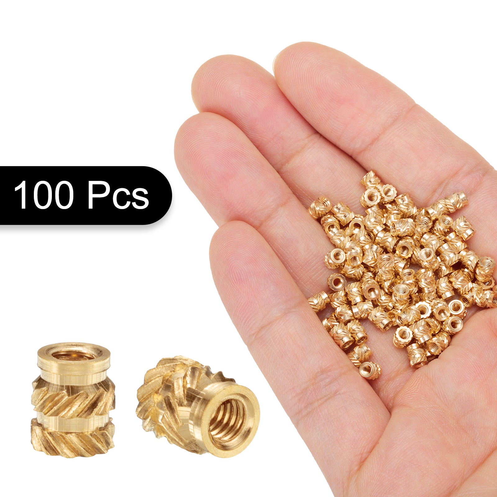 100pcs M2 Threaded Inserts Brass Heat Set Insert M2x4mm, OD 3.5mm Knurled Nuts