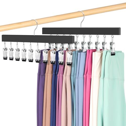 Legging Organizer for Closet, Pants Hangers with Clips Holds 20 2 Pack Black
