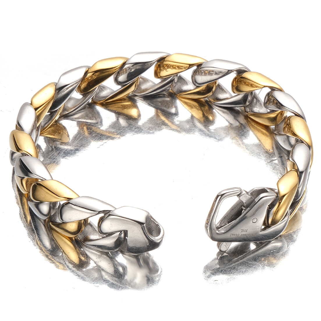 15mm New Men's Chain Silver Gold 316L Stainless Steel Curb Cuban Link Bracelet