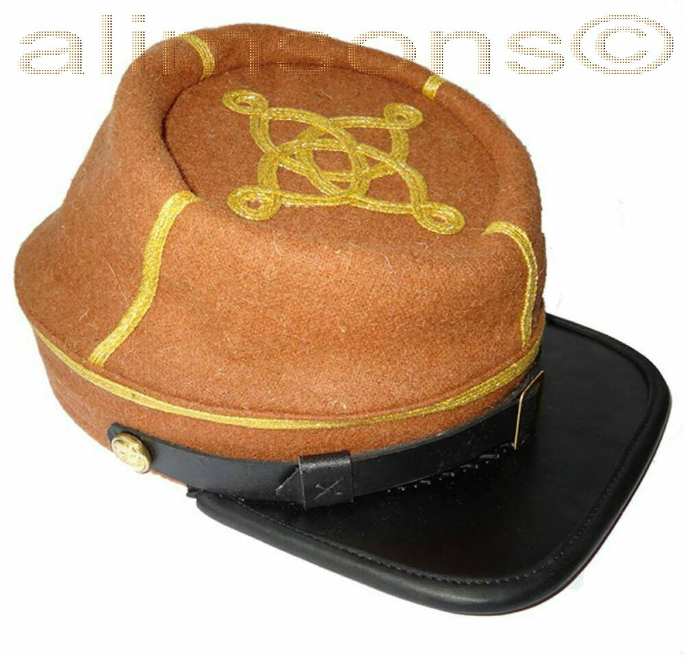 Civil War Union Lt. Butternut 2 Row of Gold Braid Leather Peak Kepi- ALL SIZES!!
