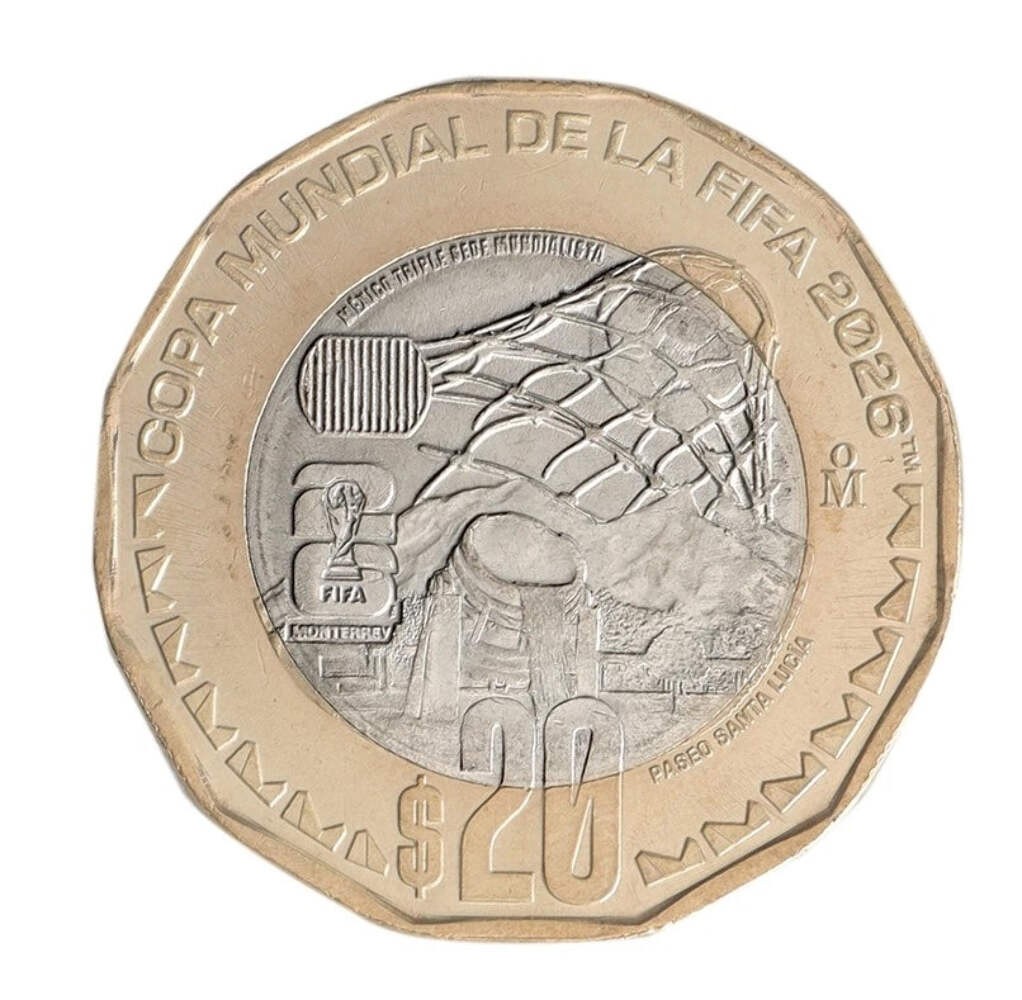Mexico FIFA World Cup 2026 20 Pesos Coin UNC—MONTERREY—Football—Soccer—Mundial