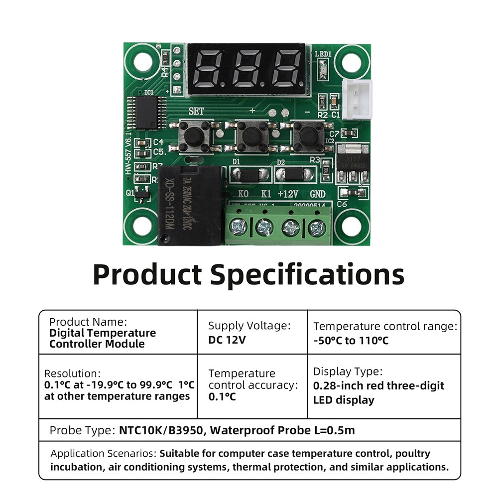 -50-110°C Red W1209 Digital thermostat Temperature Control Switch 12V + Sensor