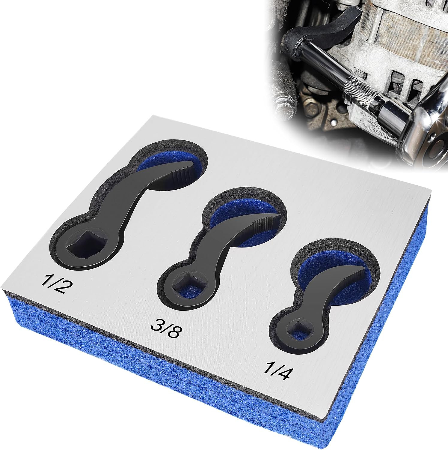 3PCS Pry Bar Wrench Adapter, 1/2" 3/8" 1/4" Adaptor Head | Half Shaft Pry Bar Wr