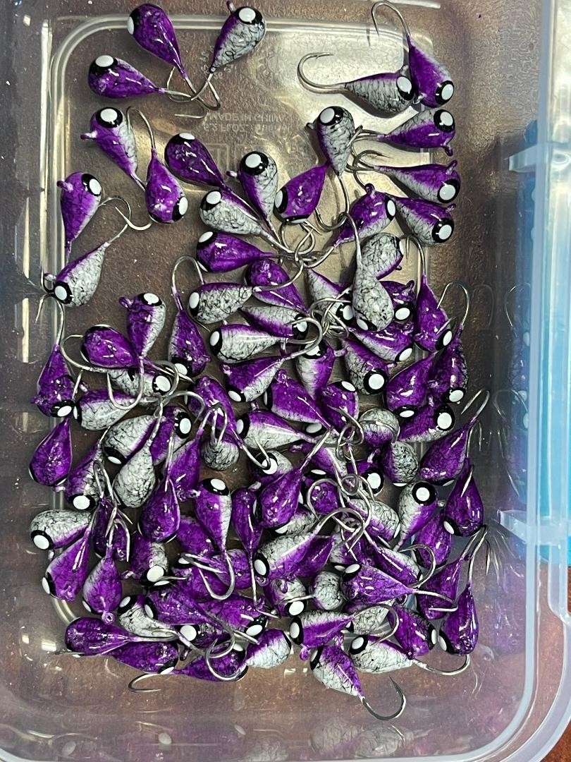 Tungsten Crackling Purple GLOW  ice fishing jigs 4mm lot of 10