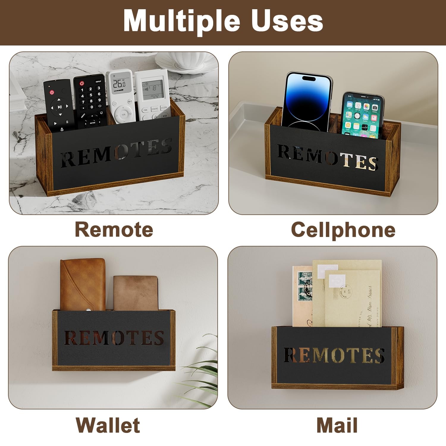 Universal TV Remote Control Holder Wall Mount Organizer Divided Storage Box