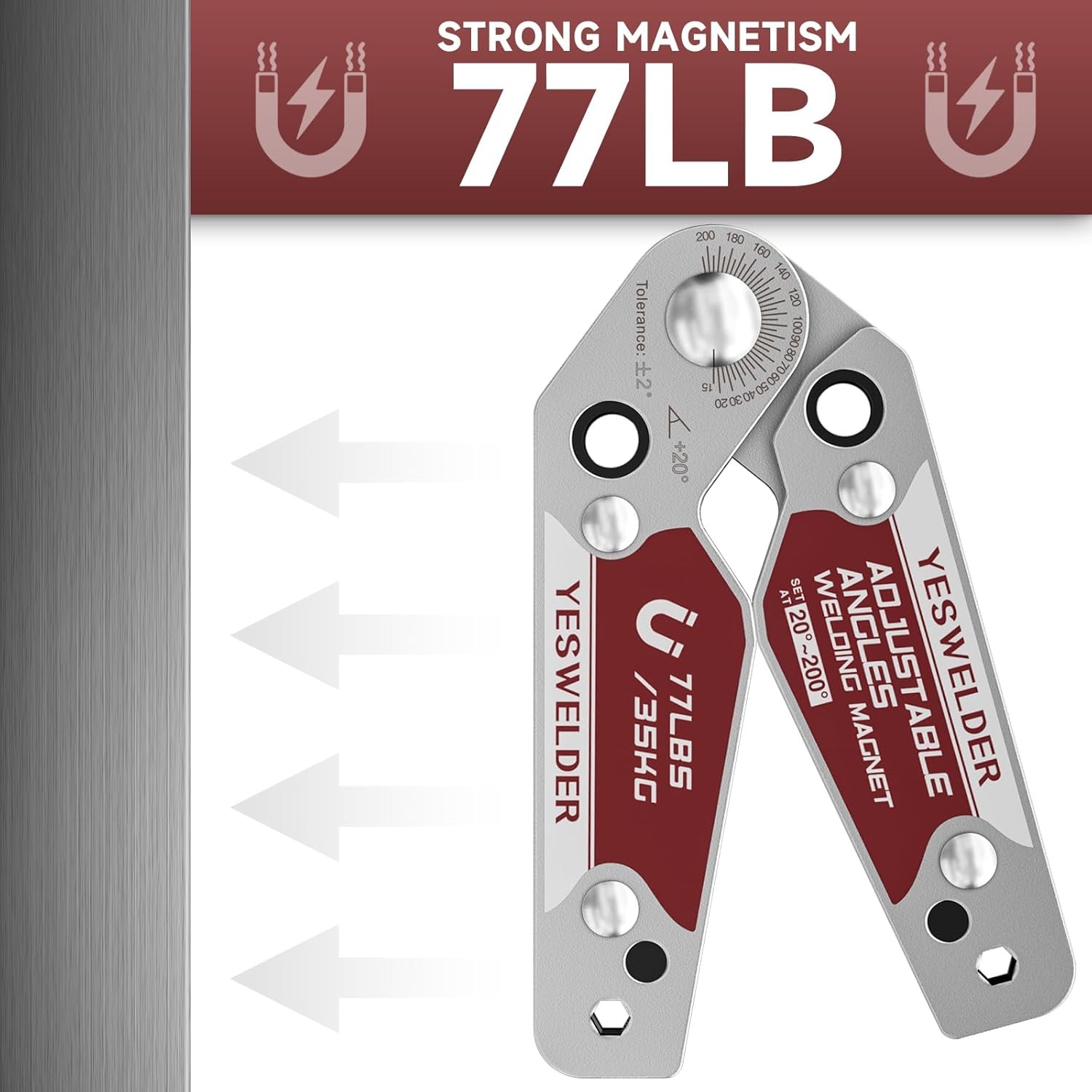 YESWELDER Adjustable Angle Welding Magnet 20-200° Magnetic Medium-77LB