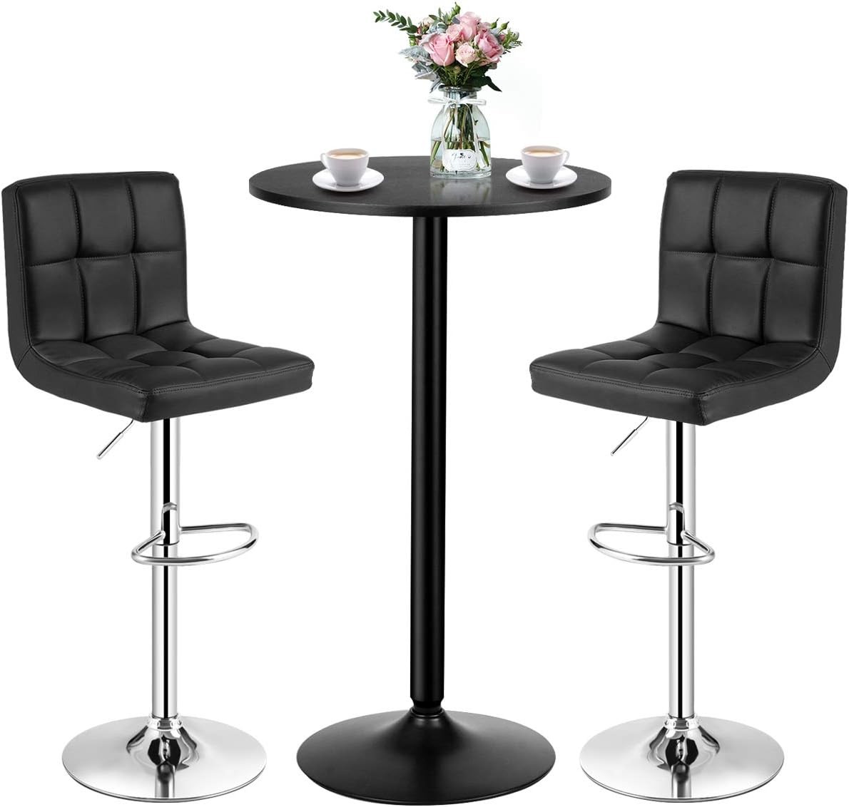 3-Piece Bar Table Set Counter Height Table Set W/ 2 Bar Stools Cocktail Table