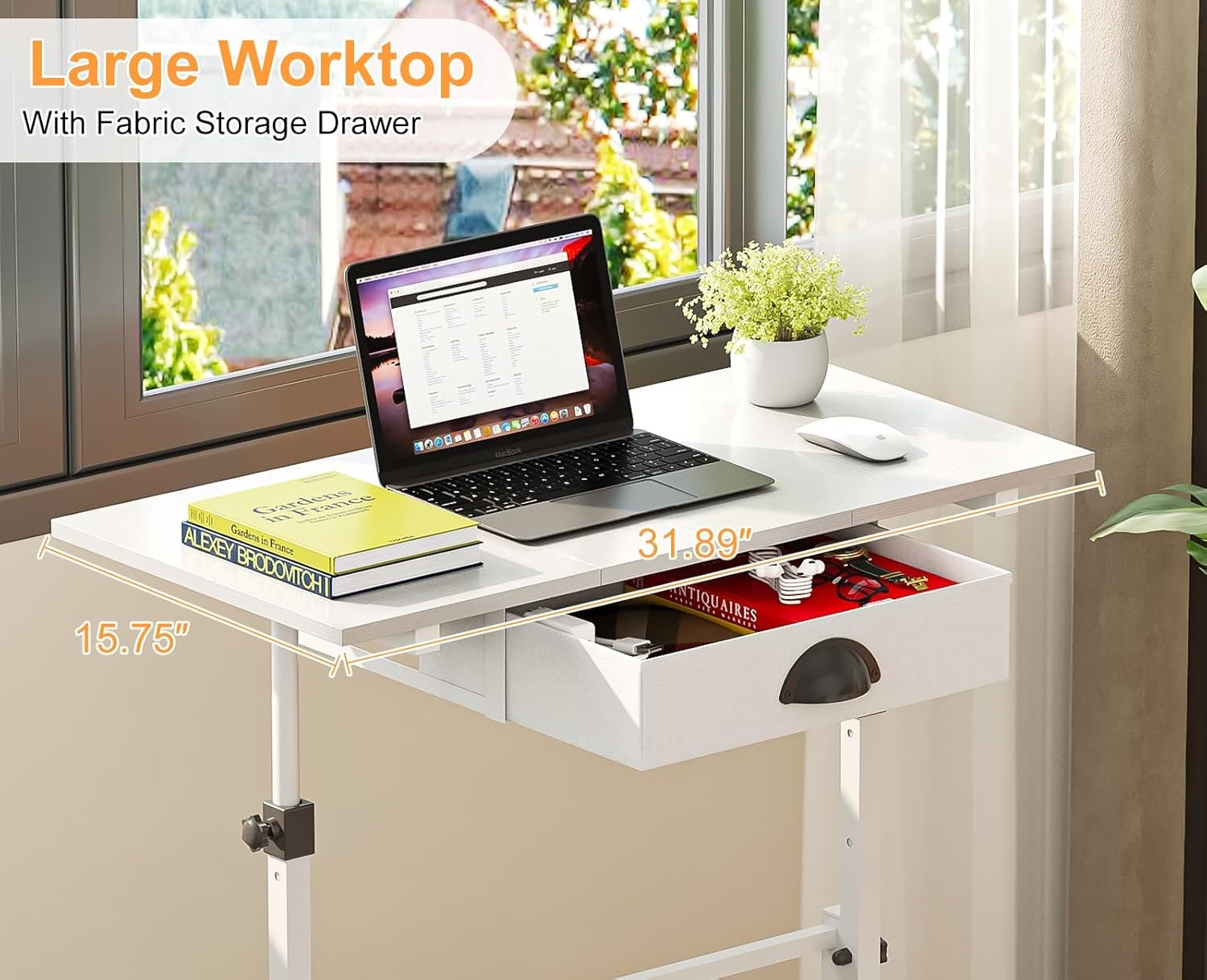 Adjustable Height Standing Desk W/ Drawer Rolling Sit Stand Up Desk W/ Wheels