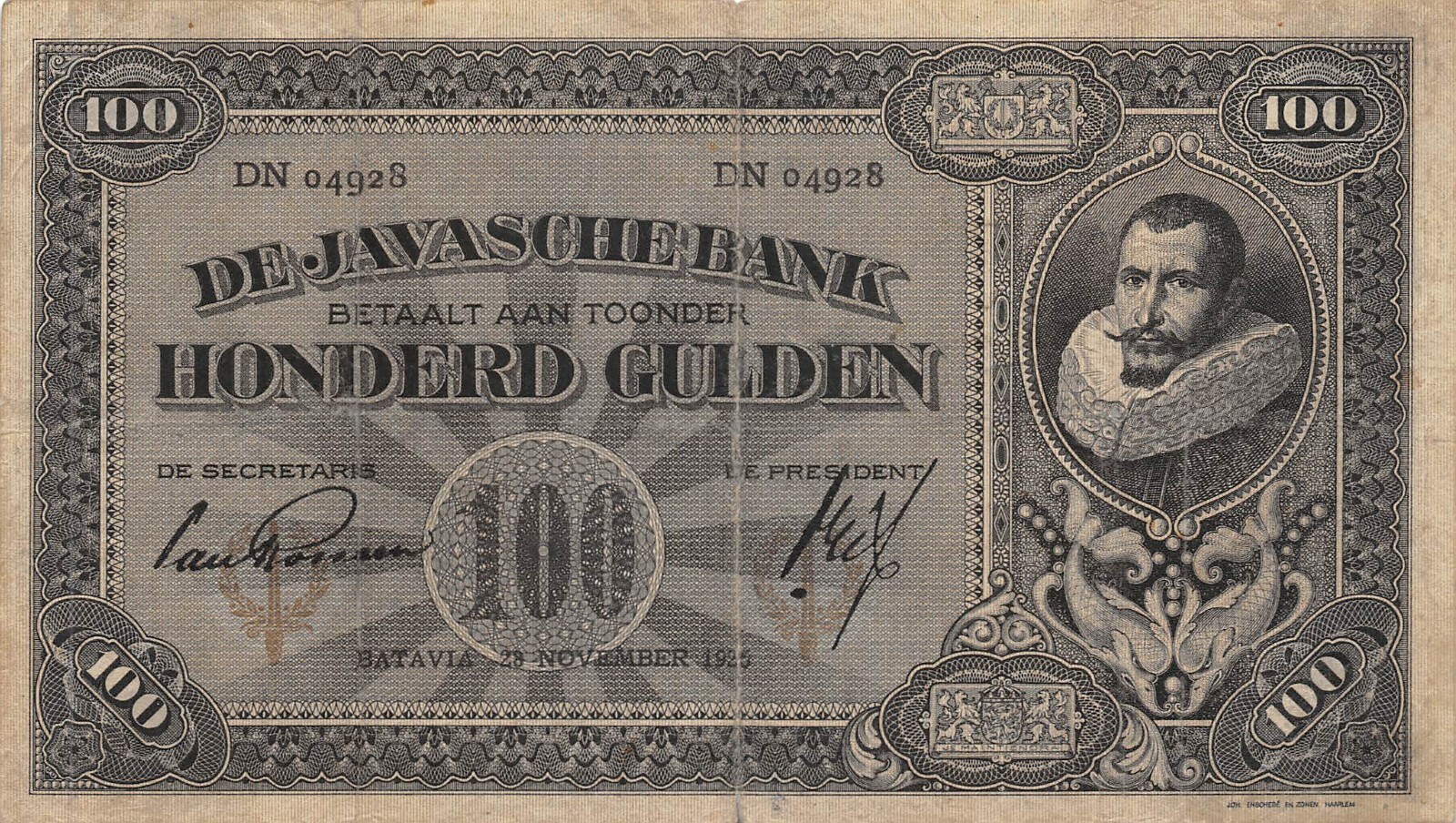 Netherlands Indies  100  Gulden  28.11.1925  Series  DN Circulated Banknote SF10