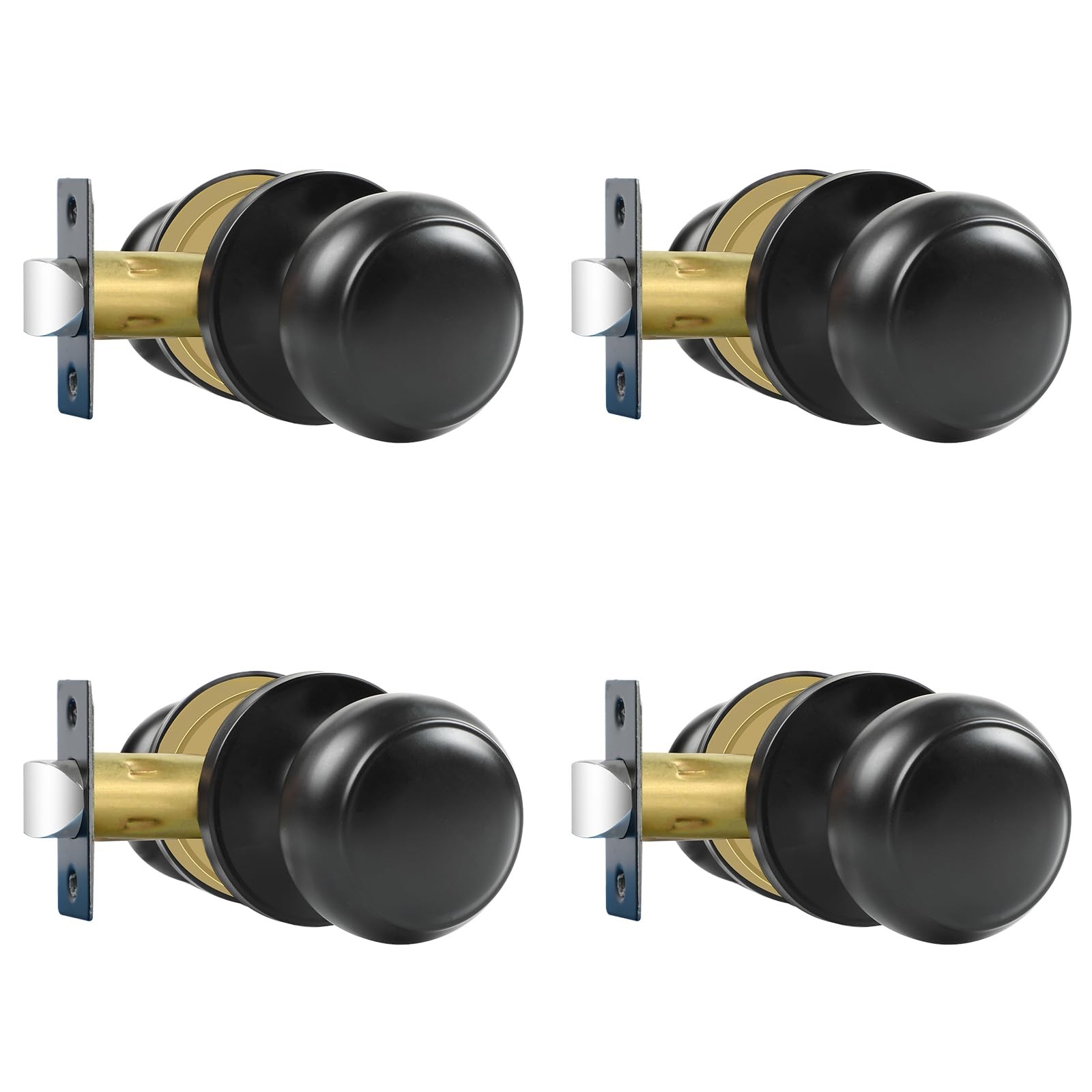 Passage Door Knobs, 4 Pack Matte Black Door Knobs, for Hallway & Closet Non-L...