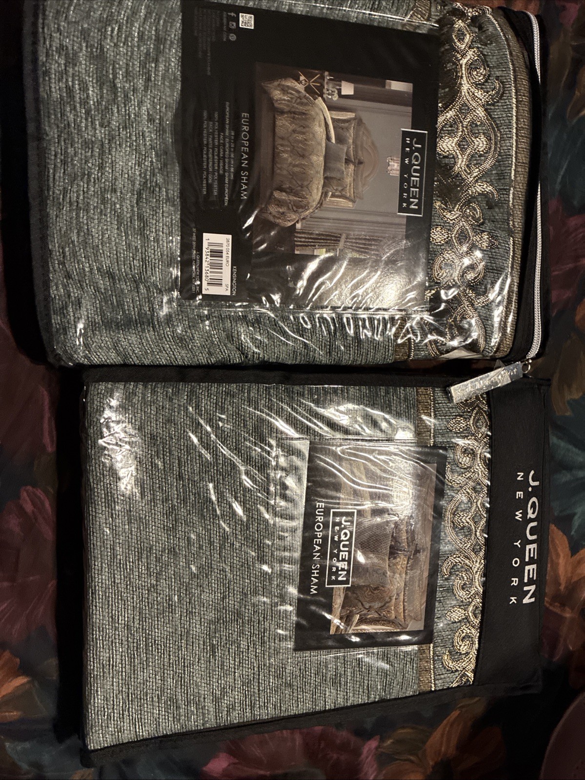 J. Queen New York Kensington Chenille Framed Reversible Euro Sham Spa Green (2)