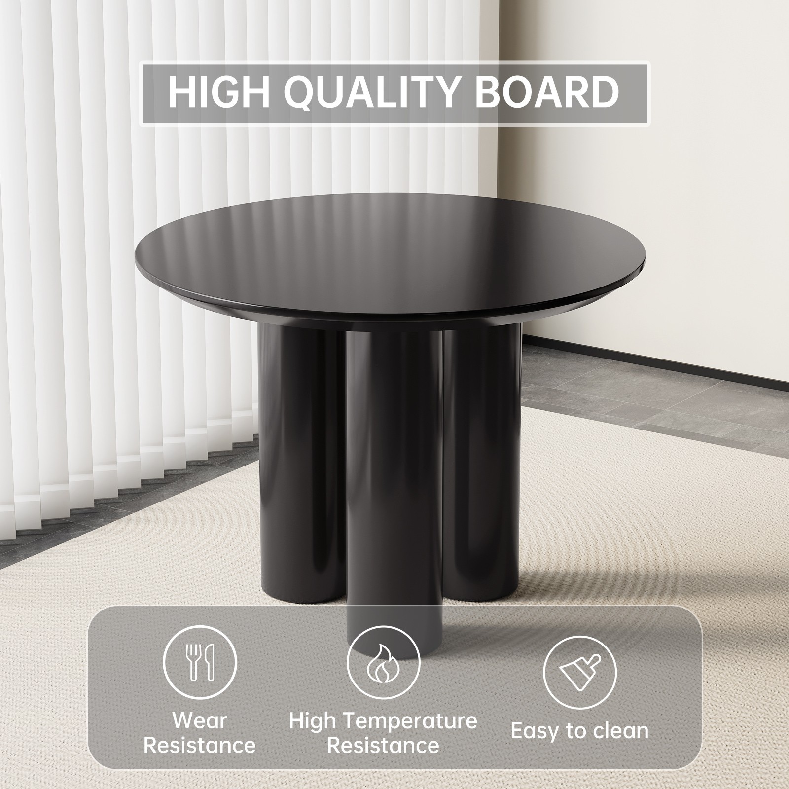 39" Round Dining Table Black Modern Kitchen Table Dining Room Table for 2-4