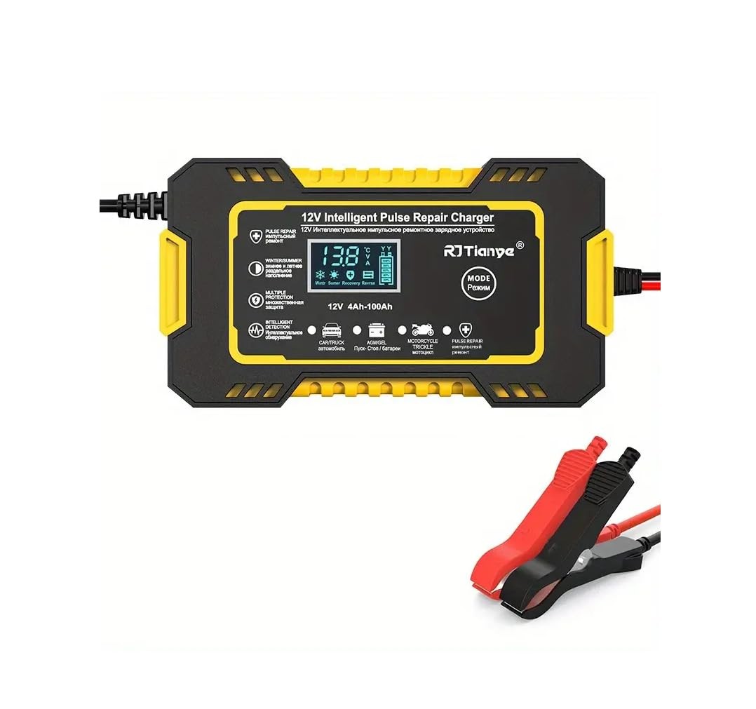 Car Battery Charger, 12V-6A Portable Smart Trickle Charger Automotive Black