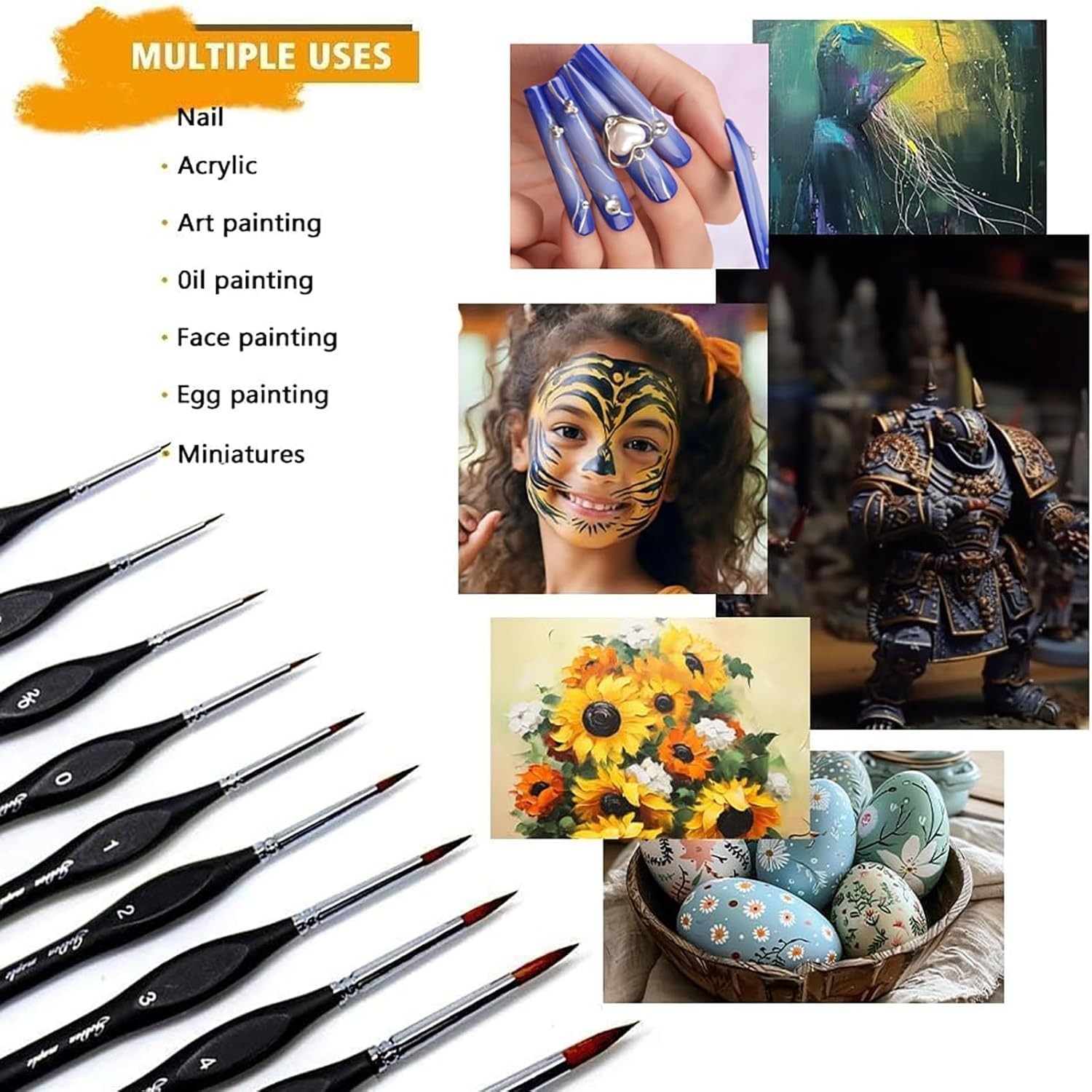 Miniature Brushes Set: 10 Fine Detail Paint Brushes with Triangular Grip Handles