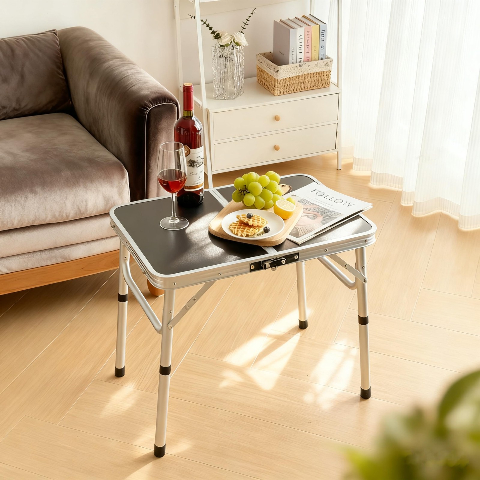 Folding Picnic Table 2ft Portable Camping Table Adjustable Heights Metal Alum...
