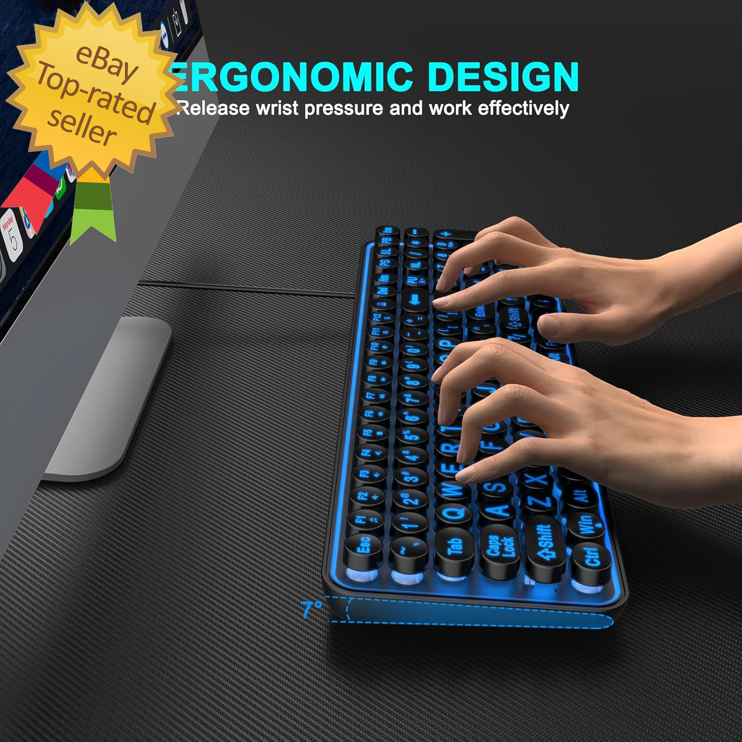Large Print Backlit Keyboard, Wired USB Lighted Computer Keyboards with 7-Color