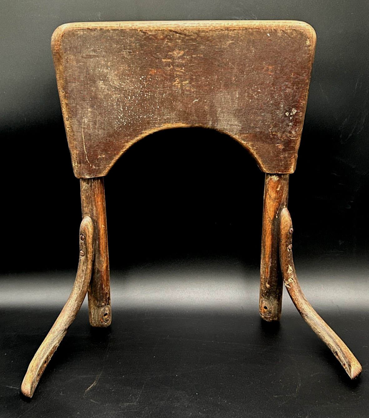 Antique Primitive Wooden Chair Seat  Back off of a Swivel Bar Stool Originally