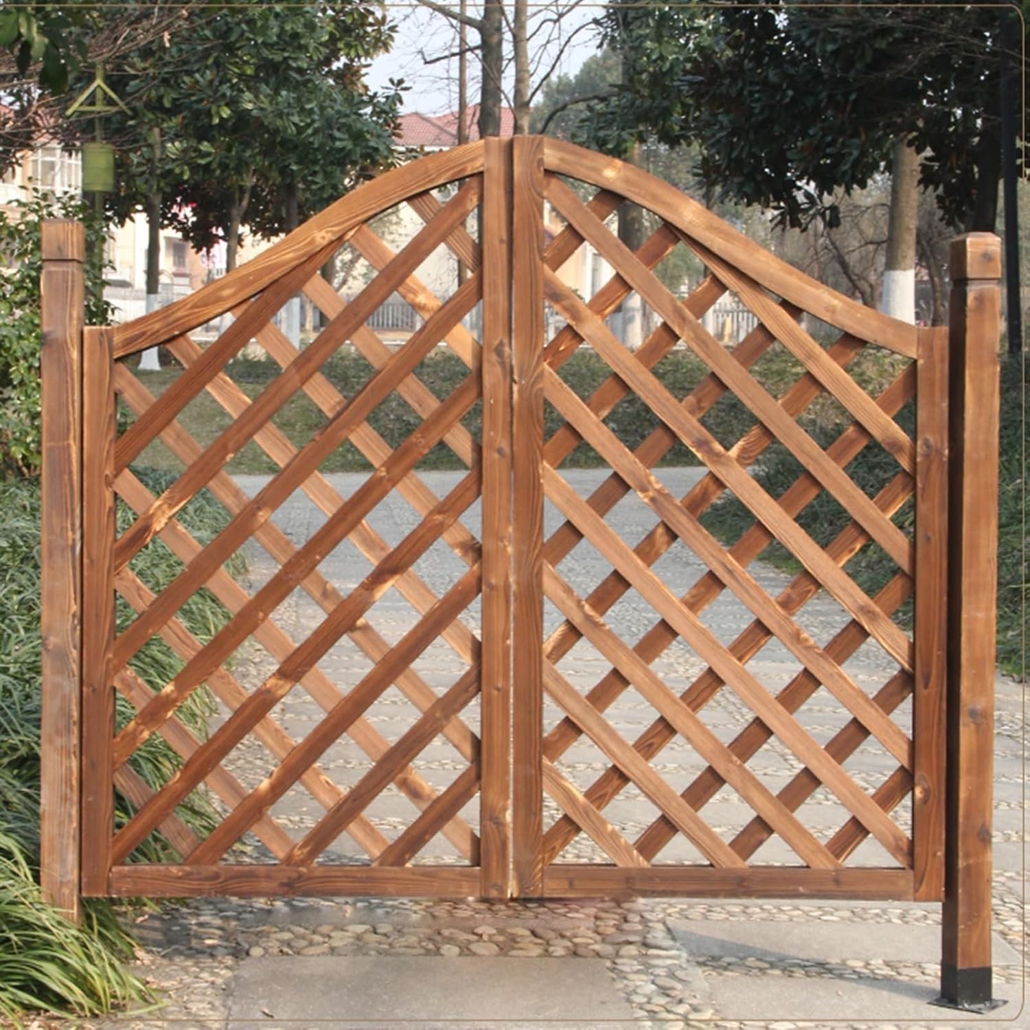 Outdoor Garden Gates, Freestanding Wood Fence Partition Carbonised Vintage Woo