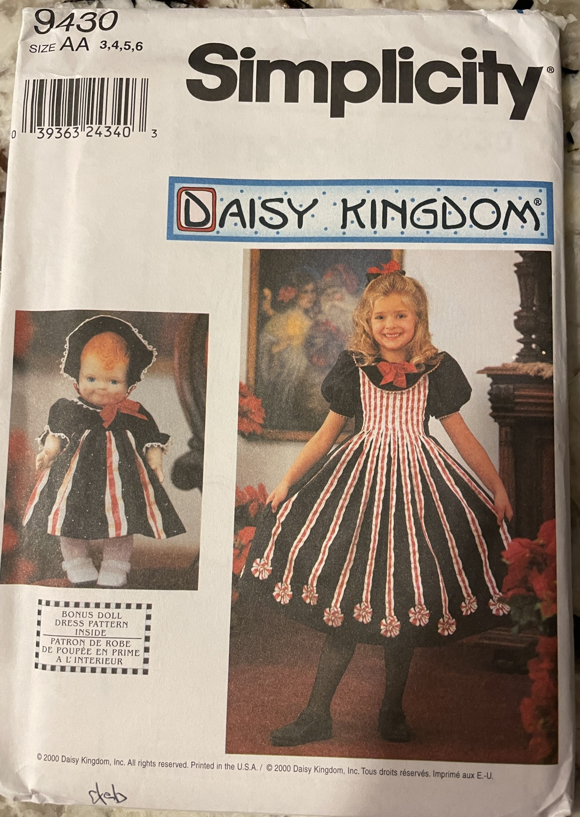 Simplicity 9430 Daisy Kingdom Girl & Doll Dress Pattern w/Pleats 3-6 & 13" Uncut