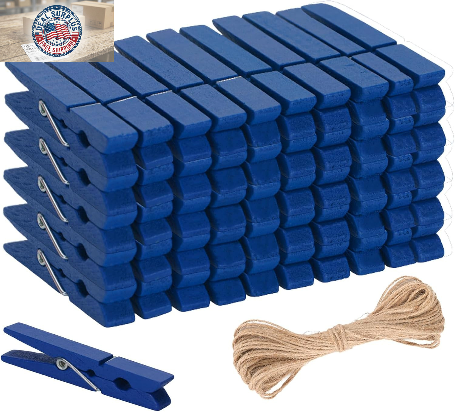 Blue Clothes Pins Wooden - 2.9'' Clothes Pins for Baby Shower Crafts, 50 Pcs Dar