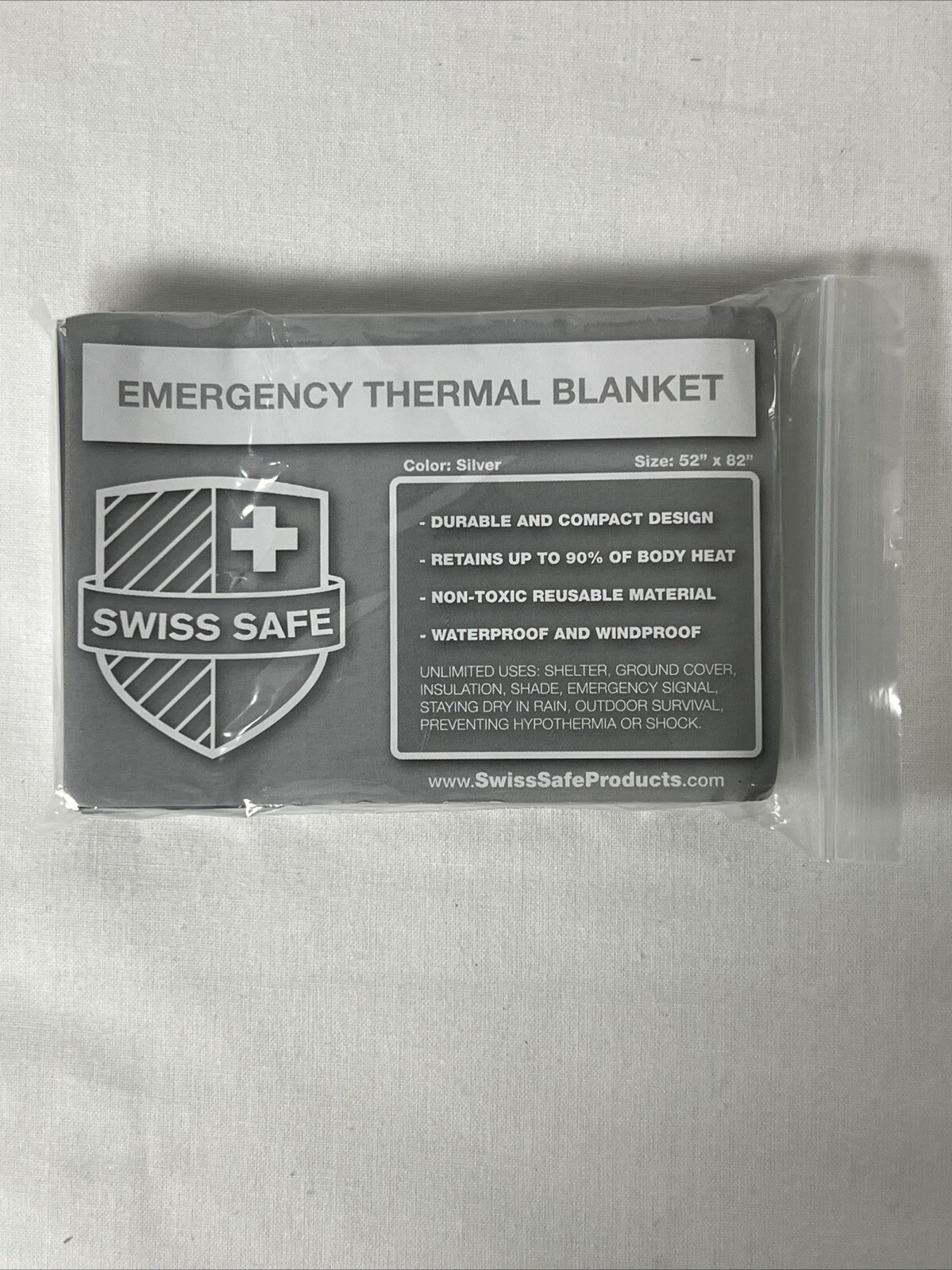 Swiss Safe Emergency Thermal Blanket Silver Foil 52" x 82" Waterproof