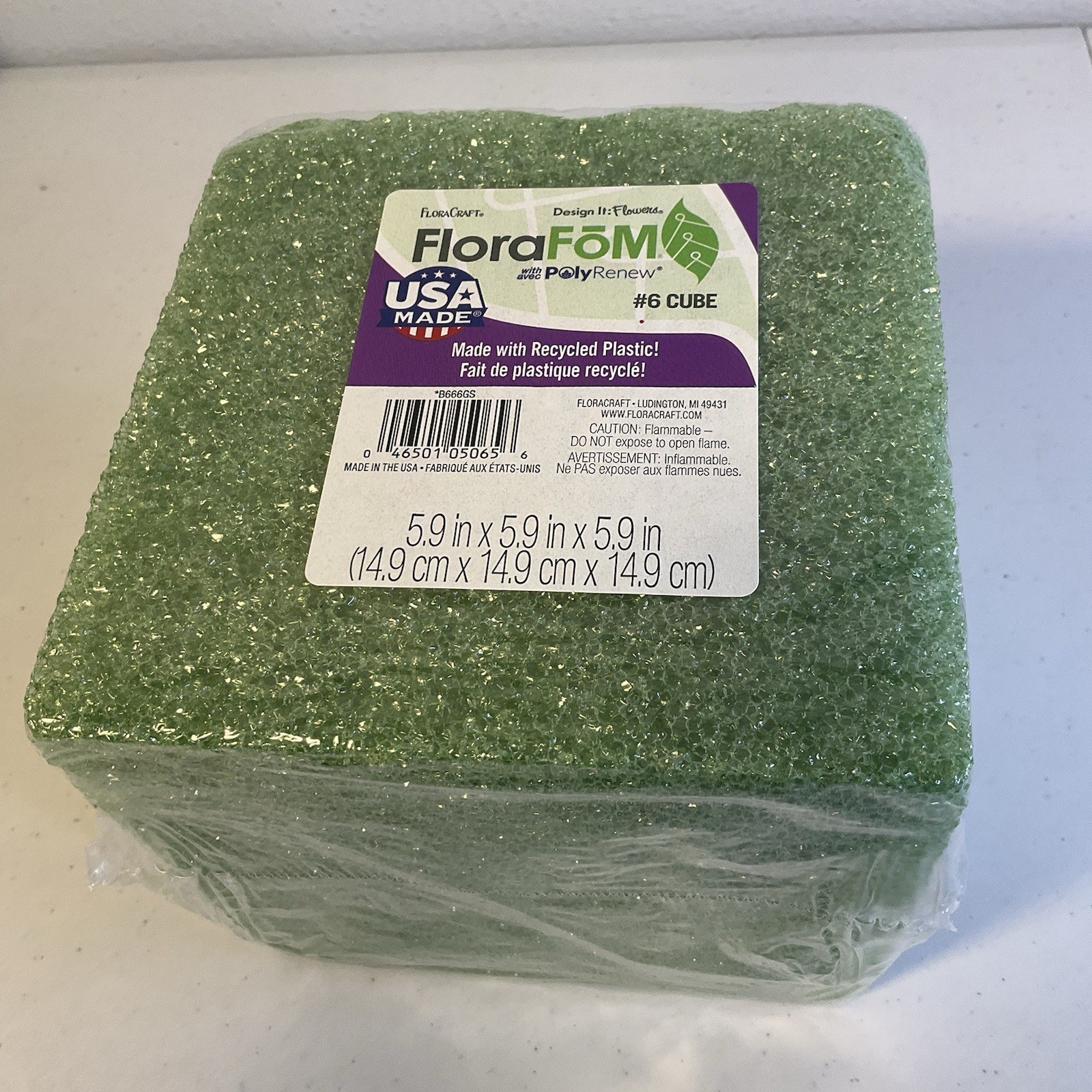FLORAFOM #6 Green Craft Foam Square. 6” Cube. NEW.