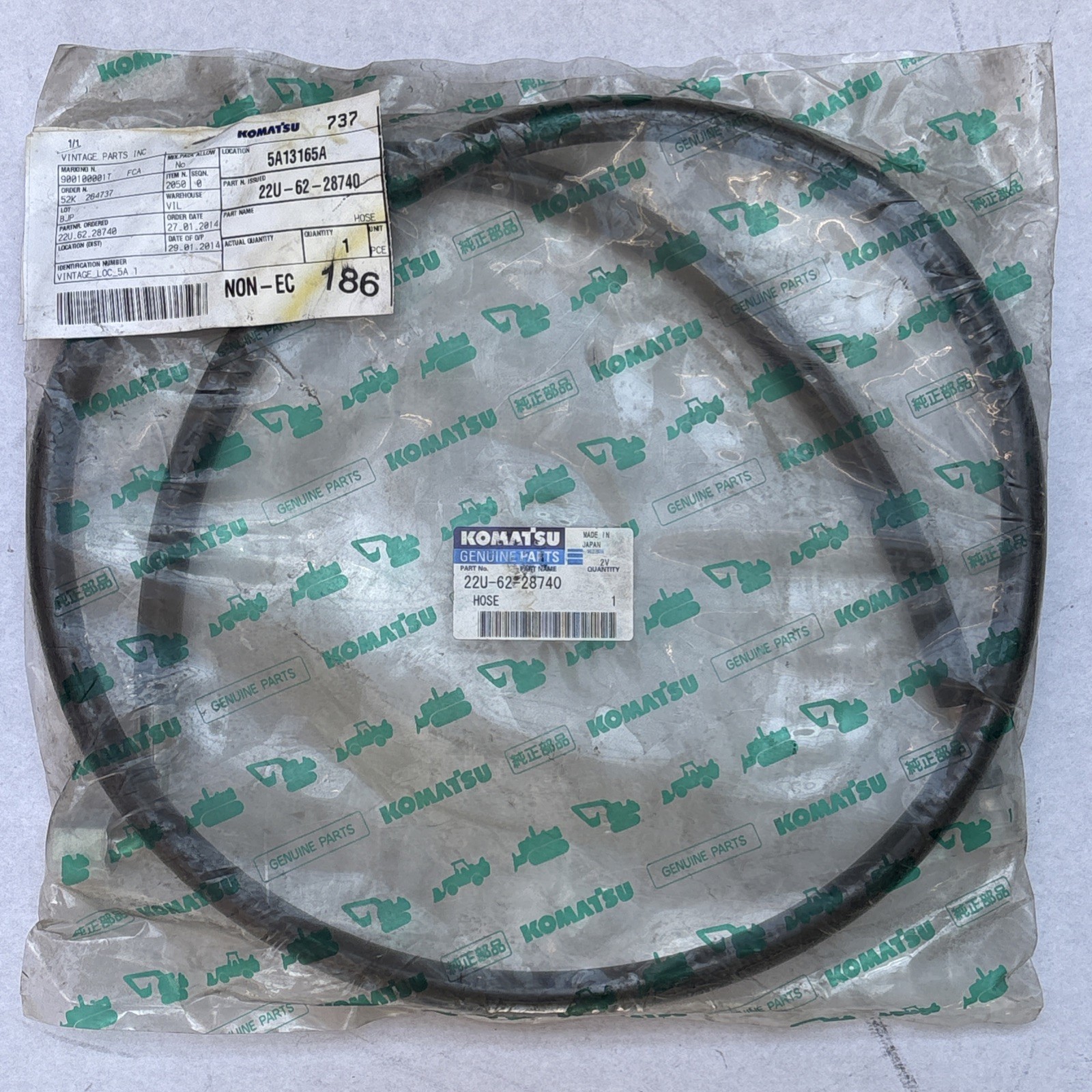 Komatsu 22U-62-28740 Hose NOS New Old Stock Free Shipping