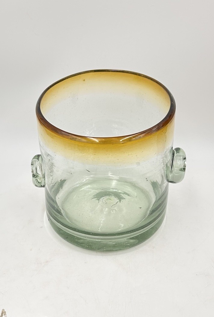 NICKEY KEHOE Glassware Collection Mexican Hand-Blown Glass Ice Bucket Amber Rim