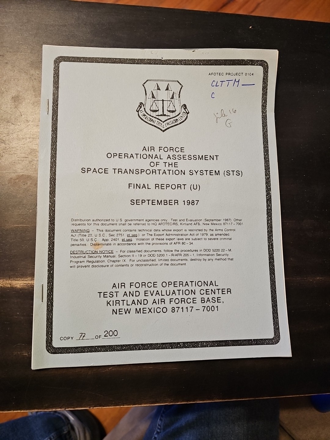 Air Force Operational Assessment of the Space Transportation System (STS) Report