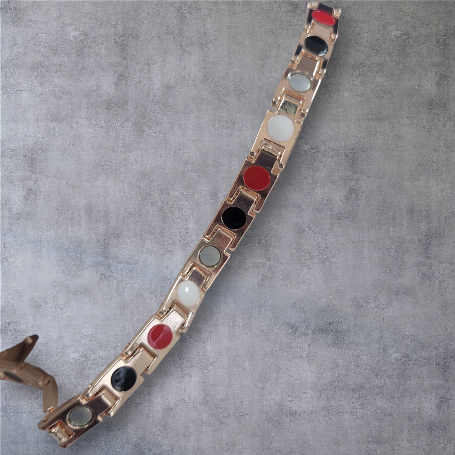 Magnetic Therapy Bracelet Rose Gold Tone With Red Black White Inlay Wellness