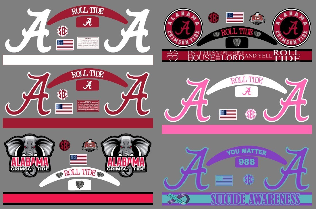 FULL SIZE Alabama Crimson Tide Helmet Alternate Decals 6 designs to choose from