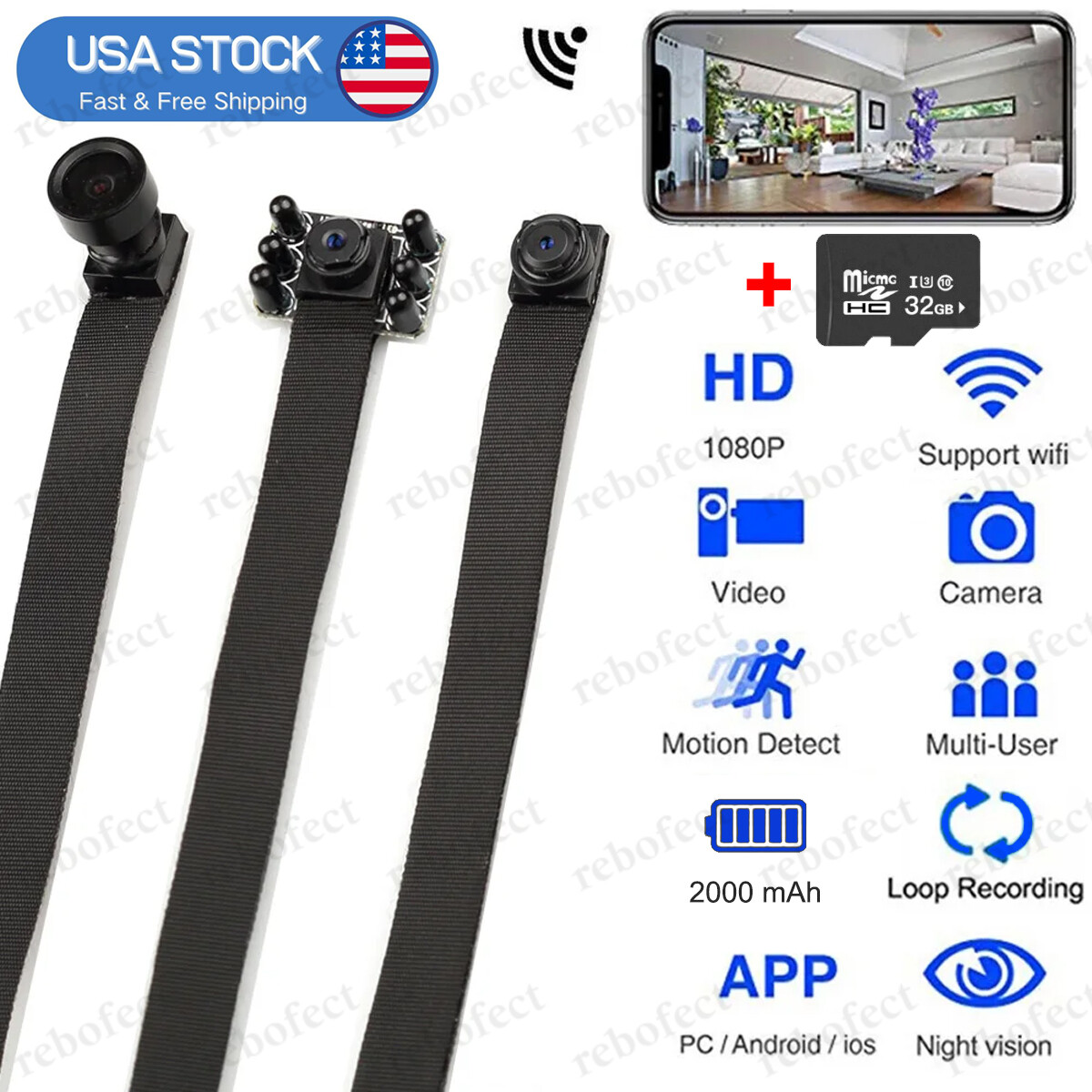 WIFI Mini Camera Module Motion 1080P HD Home Security Pinhole Cam Video Recorder