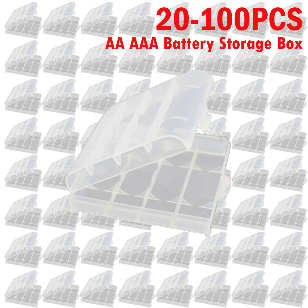 20-100PCS Clear Plastic Battery Box Storage Case Cover Holder For AA AAA Battery