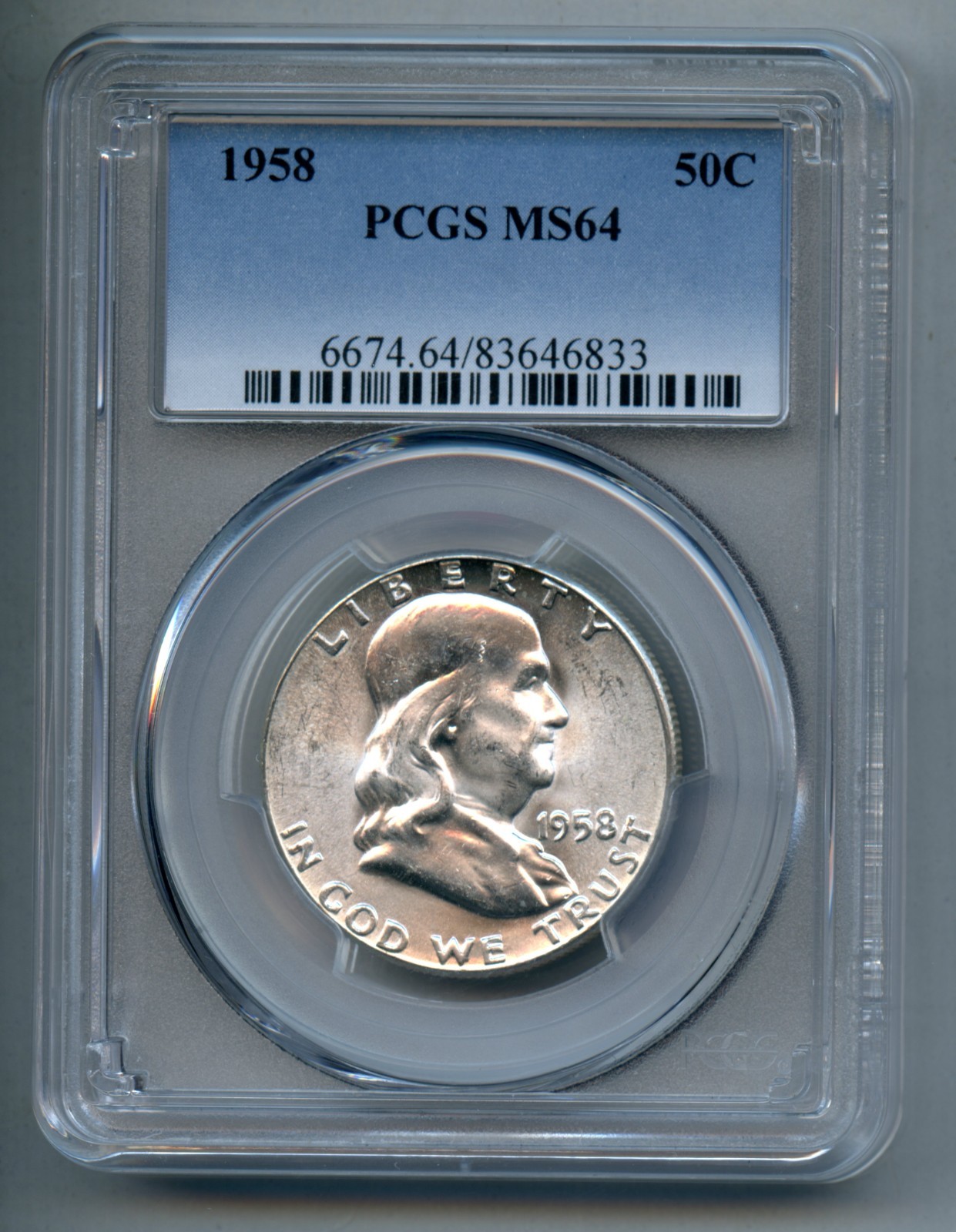 1958 Franklin Silver Half Dollar PCGS MS 64