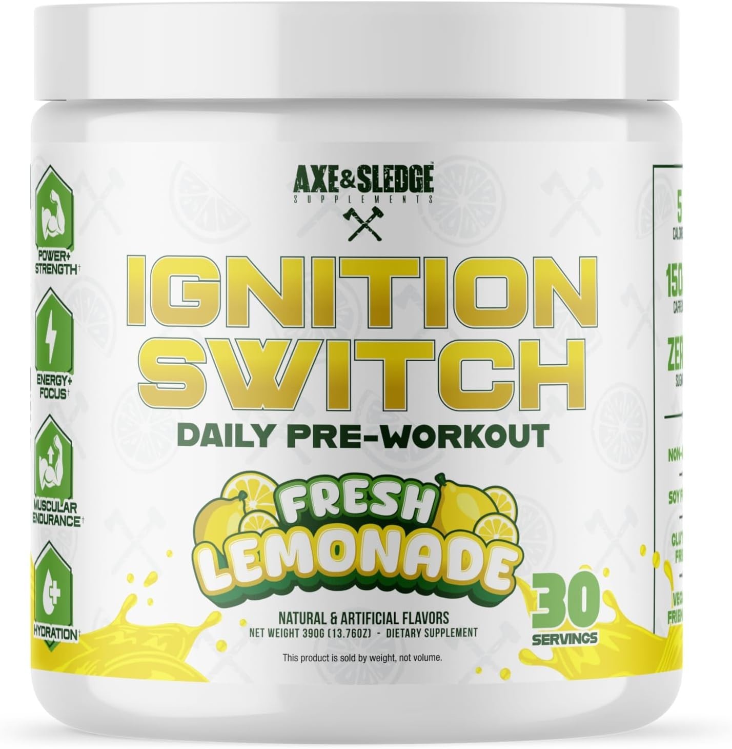Axe & Sledge, Ignition Switch Pre, Fresh Lemonade, 30 Servings