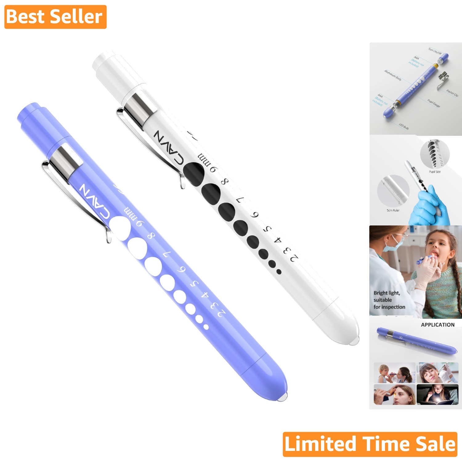 Aluminum Alloy Penlights with Pupil Gauge - 2 Pack for Medical Students