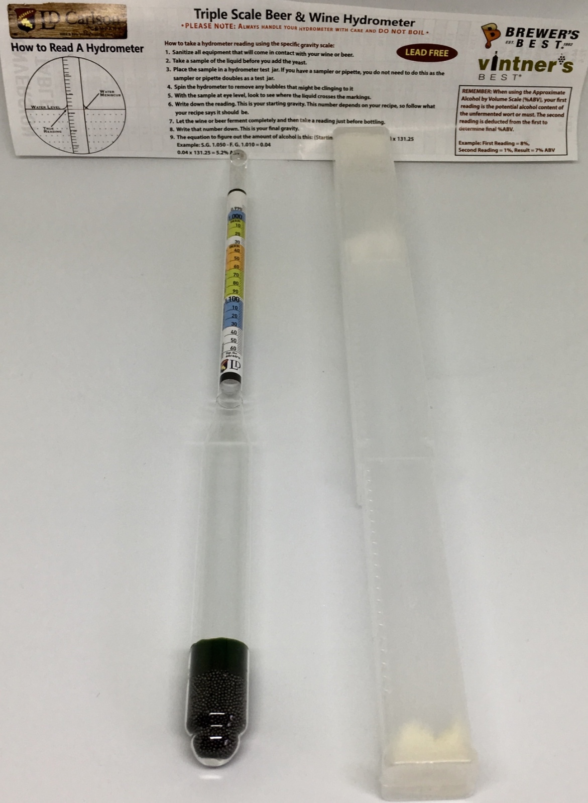 2 Triple Scale Beer Wine Precision Hydrometer Specific Gravity Brix Balling Case