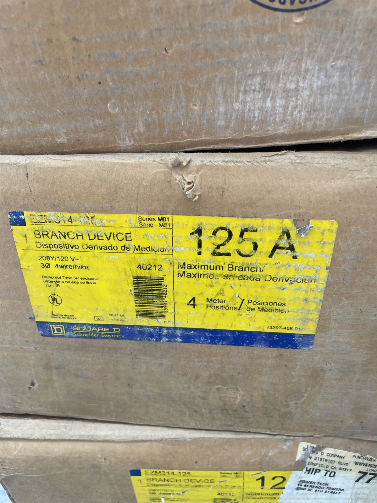 EZM314-125 Square D 125 Amp 208/120V Single Phase Meter Stack 4 Gang 800A Bus