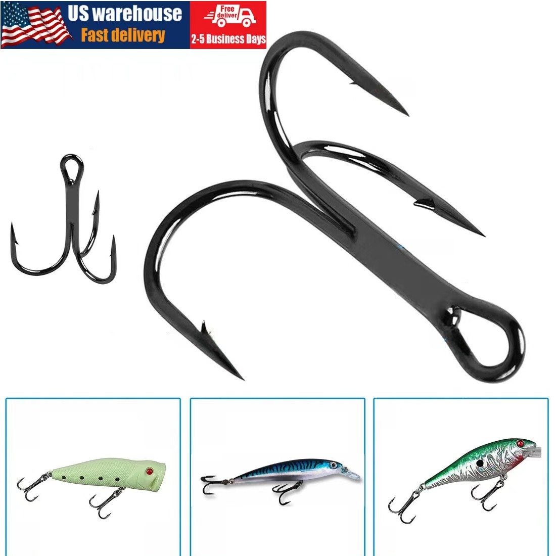 100pcs Fishing Hook Sharp Treble Hooks Size 1 2 4 6 8 10 12 Red Black Silver