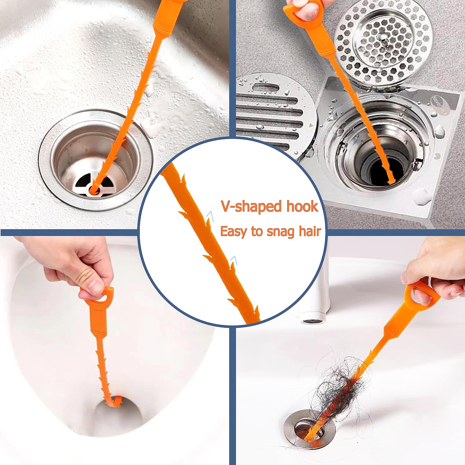 8 Pack 25inch Drain Snake Clog Remover, Hair Sink orange