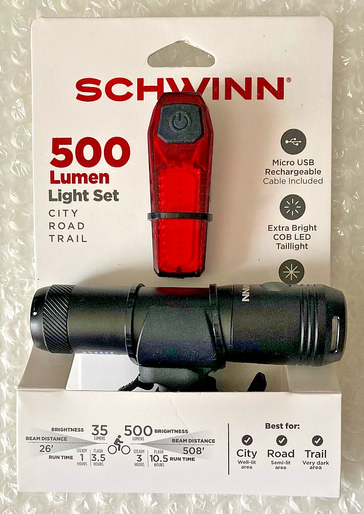 NEW Schwinn Bicycle Head & Tail Light Set USB Rechargeable 500 Lumens Bright++++